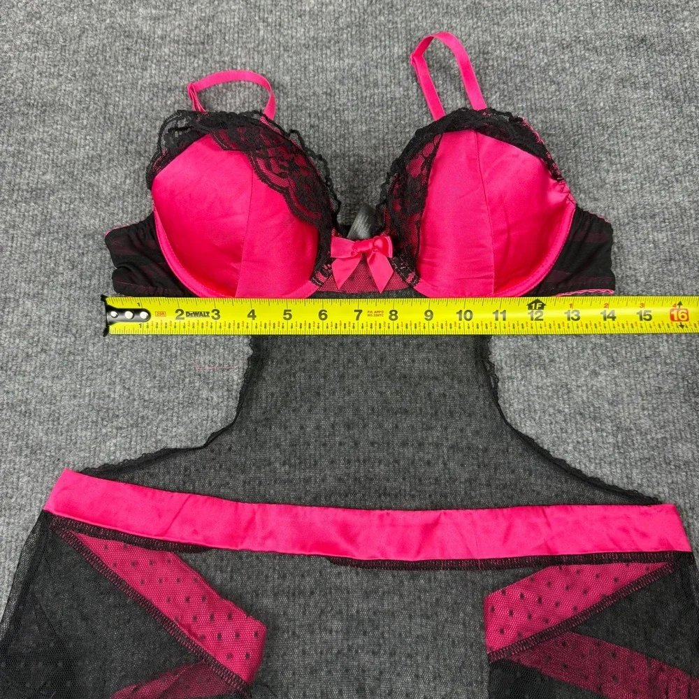 Apt 9 Intimates Hot Pink Black Lace Mesh Babydoll Chemise Lingerie Size Medium